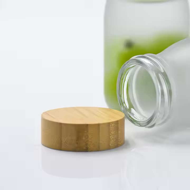 Custom 7oz Empty Round Matte Beverage Milk Fruit Juice Kombucha Drinking Glass Bottles Wooden Cap 200ml
