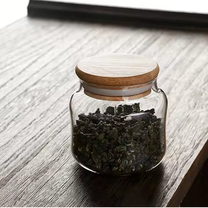Mini Glass Tea Caddy Sealed Glass Jar 100ml Transparent Cloud Tea Spices Tank With Bamboo Lid Salt Storage Bottle