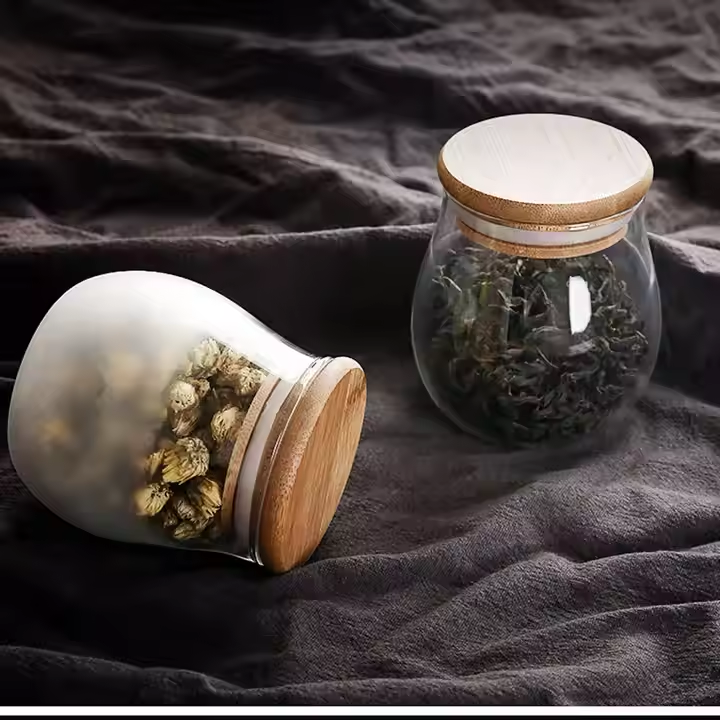 Mini Glass Tea Caddy Sealed Glass Jar 100ml Transparent Cloud Tea Spices Tank With Bamboo Lid Salt Storage Bottle