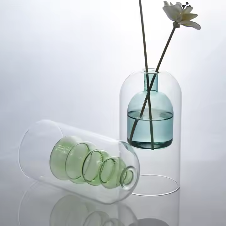 Wholesale 150ml Colorful High Borosilicate Glass Diffuser Bottle Luxury Double Layer Round Shape Reed Diffuser Bottle