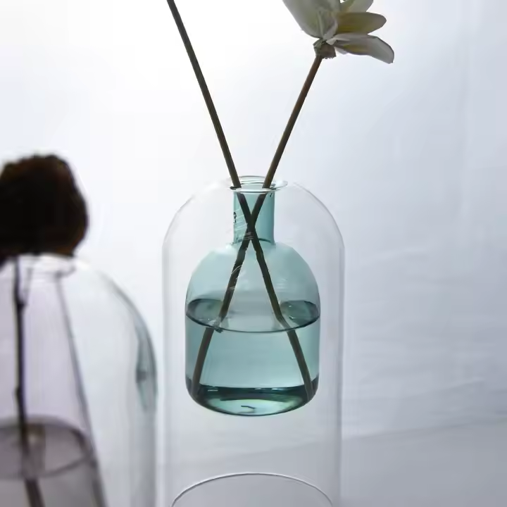 Wholesale 150ml Colorful High Borosilicate Glass Diffuser Bottle Luxury Double Layer Round Shape Reed Diffuser Bottle