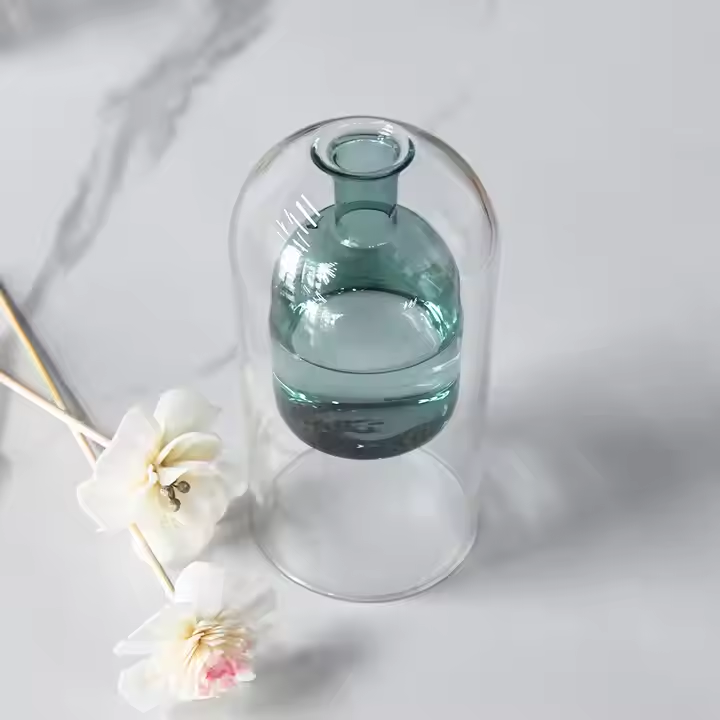 Wholesale 150ml Colorful High Borosilicate Glass Diffuser Bottle Luxury Double Layer Round Shape Reed Diffuser Bottle