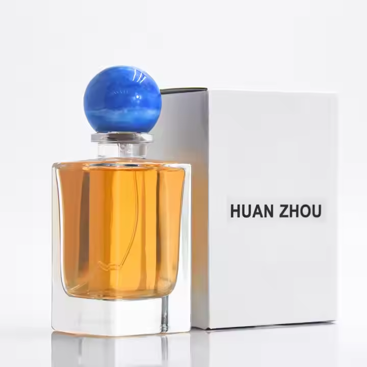 New Style Various Perfume Bayonet Bottle Cylinder Thick Bottom 30ml 100ml Glass Perfume Bottle with Blue Round Ball Cover