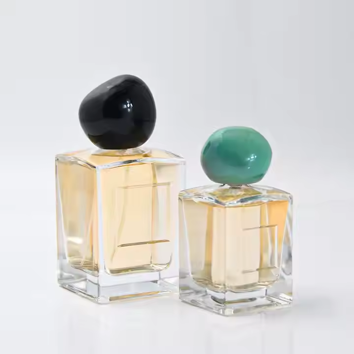 Factory 30ml 50ml clear Perfume Glass Label square Container Packaging Home Bottle New Design Black Cap