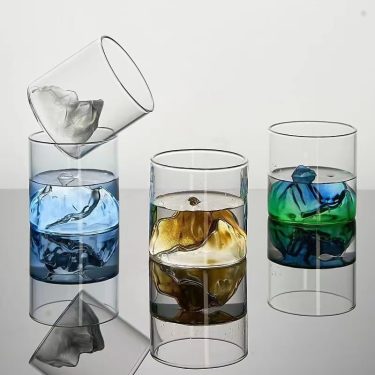 Transparent Customized Color High Borosilicate Mountain Shaped Bottom Glass Cup Liquor Whiskey Vodka Wine Glass Cup 180ml