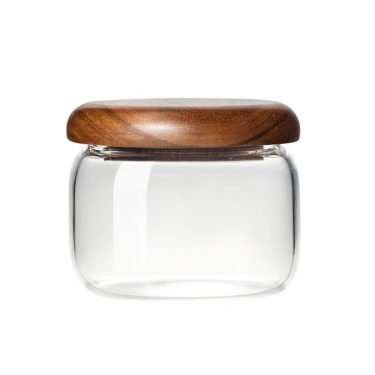 Kitchen Borosilicate Clear Round Glass Jar Coffee Nuts Candy Food Storage Jar Airtight Wooden Lid for Camping Airtight Storage