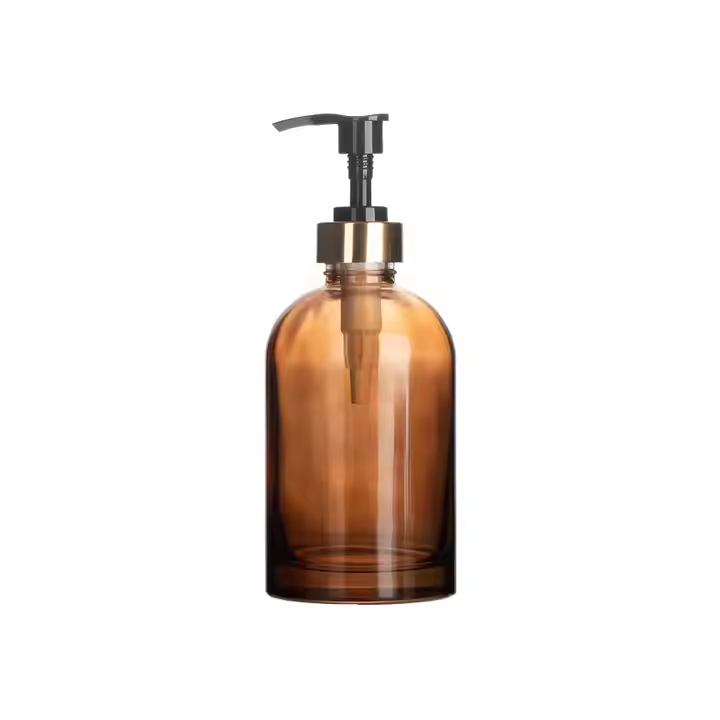Empty Amber Glass Soap Cleaning Bottles Heavy Base 250ml Pump Glass Bottles for Shampoo Soap Packaging with Lotion Pump
