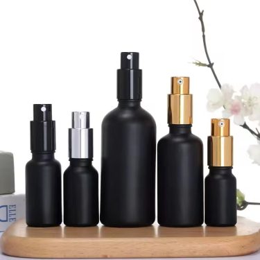 Matte Black Perfume Spray Bottle 10ml-100ml Press Lotion Cosmetic Packaging Glass Bottle