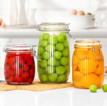 Wholesale 500ml 750ml 1000ml 1500ml Vertical Stripes Airtight Food Storage Glass Container Glass Jar With Swing Top