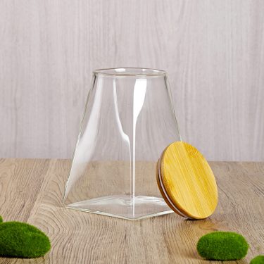 350ml 550ml 750ml 950ml Clear Empty Square Bottom Round Mouth Glass Sealed Container Food Storage Glass Jar with Bamboo Lid
