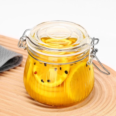 Wholesale 500ml 750ml 1000ml 1500ml Vertical Stripes Airtight Food Storage Glass Container Glass Jar With Swing Top