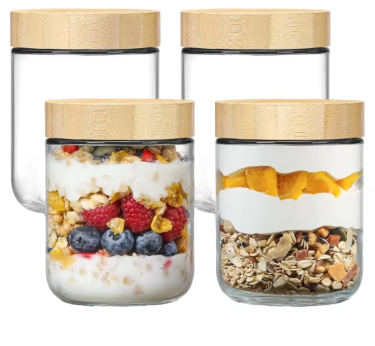 10oz 16oz Kitchen Food Grade Coffee Beans Nuts Candy Oatmeal Food Storage Glass Jars with Sealed Bamboo Lids
