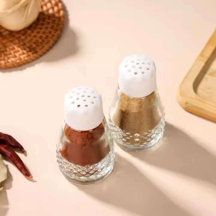 Glass Spice Jar with White Sprinkle Cap Diamond Pattern Salt Pepper Shaker for Kitchen Dining Room 50ml Small Seasoning Bottle