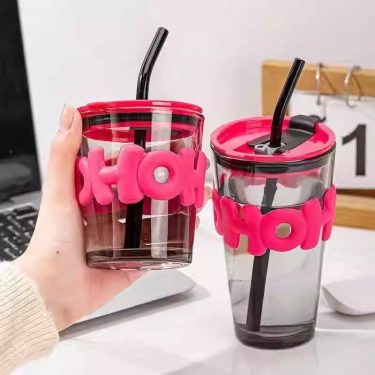 350ml 450ml Amber Dark Gray Straight Round Shape Glass Straw Water Bottle Beautiful Coffee Glass Cup Summer Refreshing Drinkware