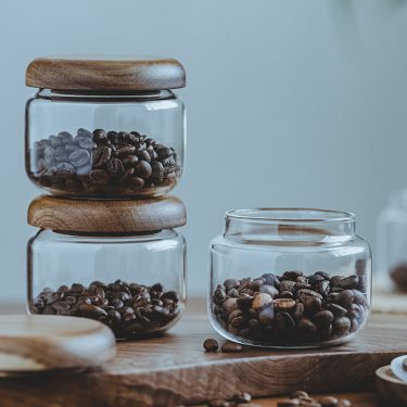 Kitchen Borosilicate Clear Round Glass Jar Coffee Nuts Candy Food Storage Jar Airtight Wooden Lid for Camping Airtight Storage