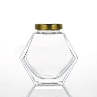 100ml 180ml 280ml 380ml Small Flat Hexagonal Shape Food Storage Container Honey Jam Glass Jar with Lid Suitable for Kitchen Use