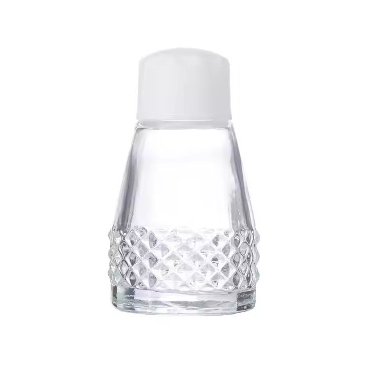 Glass Spice Jar with White Sprinkle Cap Diamond Pattern Salt Pepper Shaker for Kitchen Dining Room 50ml Small Seasoning Bottle