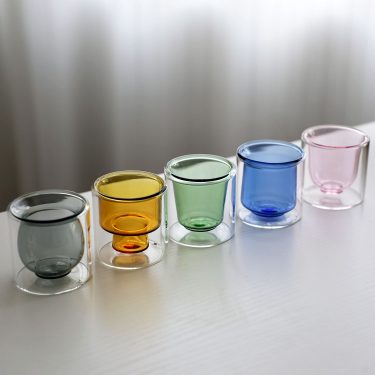 70ml 80ml 90ml High Borosilicate Double Wall Customized Color Juice Coffee Tea Glass Water Cup Wine Whisky Shot Glasses