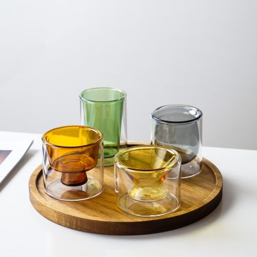 70ml 80ml 90ml High Borosilicate Double Wall Customized Color Juice Coffee Tea Glass Water Cup Wine Whisky Shot Glasses
