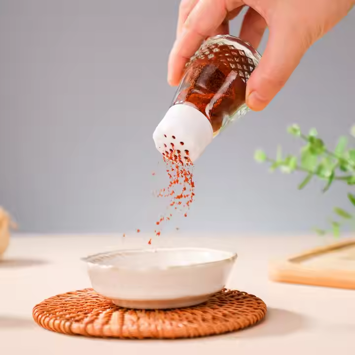 Glass Spice Jar with White Sprinkle Cap Diamond Pattern Salt Pepper Shaker for Kitchen Dining Room 50ml Small Seasoning Bottle