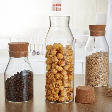 Kitchen Lead-free High Quality Glass Storage Jars with Sealed Cork for Dried Fruit Whole Grains Tea Coffee Beans Spices