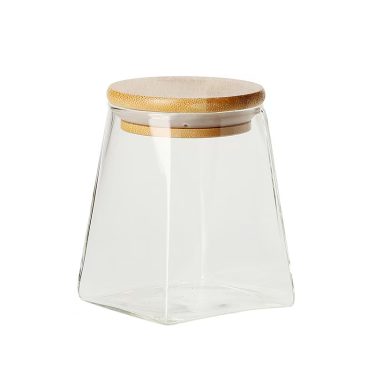 350ml 550ml 750ml 950ml Clear Empty Square Bottom Round Mouth Glass Sealed Container Food Storage Glass Jar with Bamboo Lid