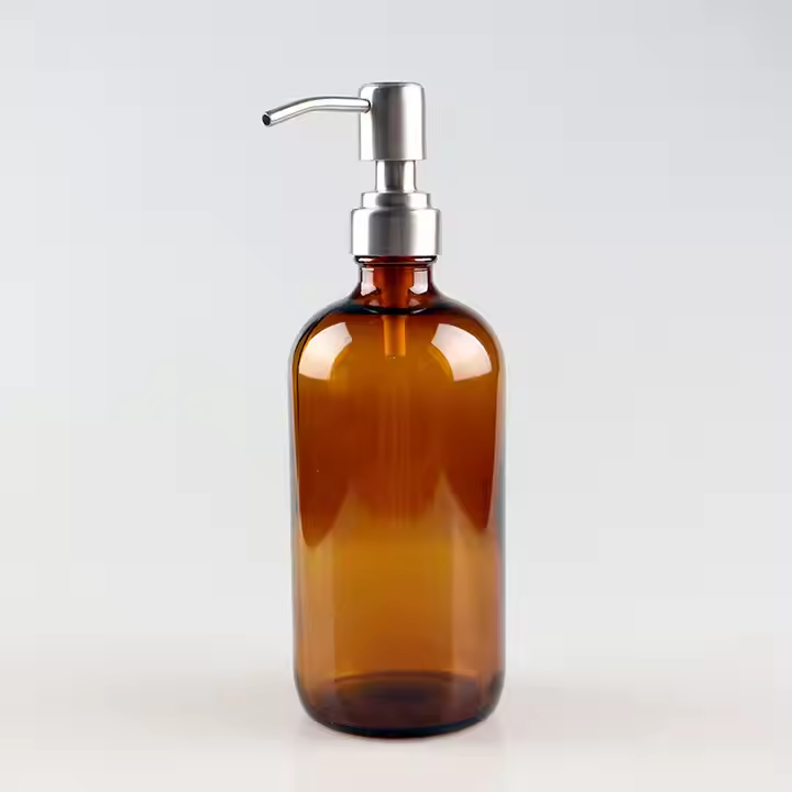 250ml 500ml 1000ml Amber Glass Round Hand Sanitizer Liquid Soap Dispenser Bottles with Pump Sprayer Seal