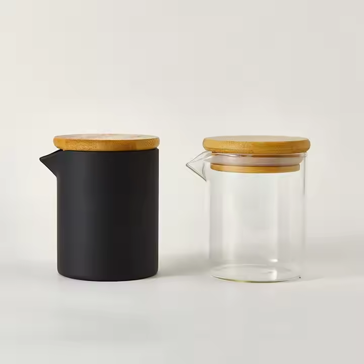 Empty 200ml Frosted Black clear Glass Bottle Jar with Lid Transparent Massage Scented Candle Vessel Container with Pour Spout