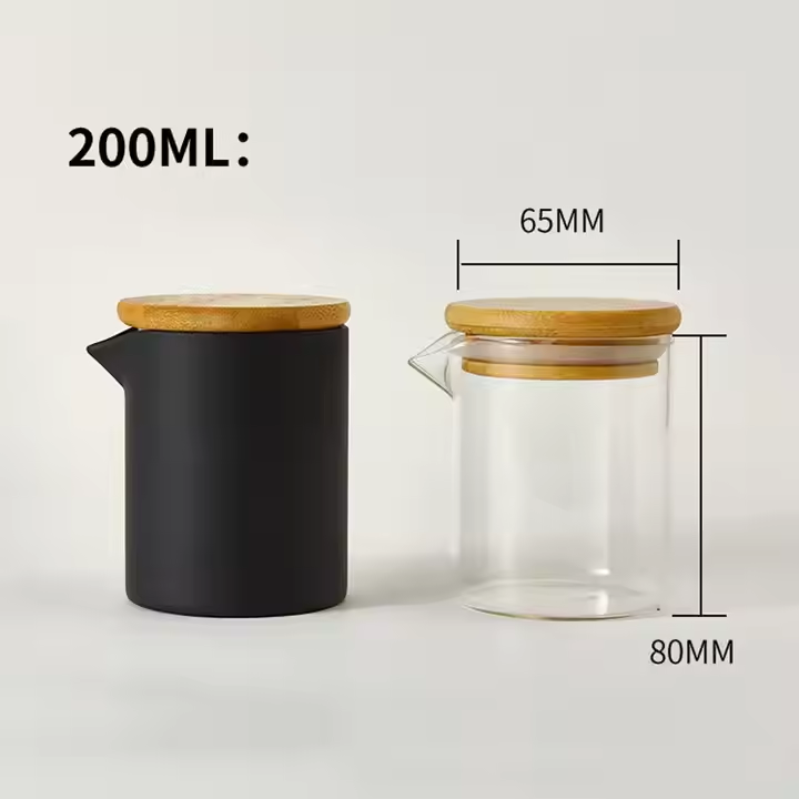 Empty 200ml Frosted Black clear Glass Bottle Jar with Lid Transparent Massage Scented Candle Vessel Container with Pour Spout