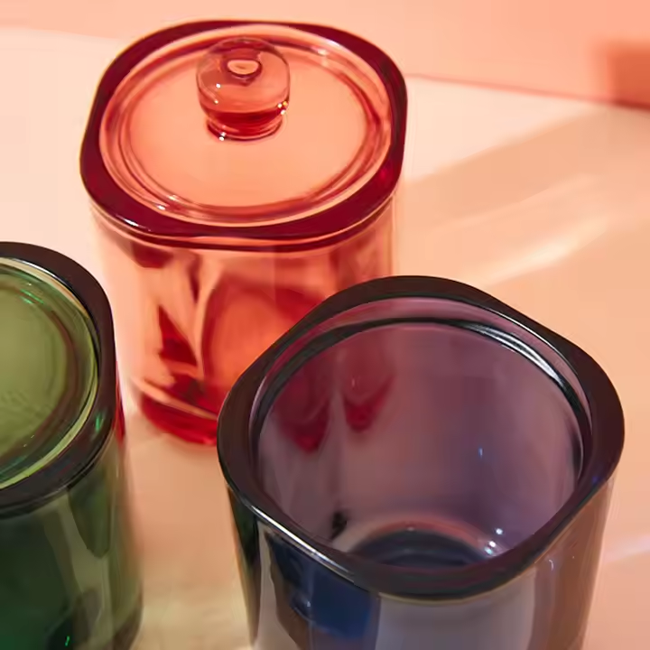 Customized High Quality Square Luxury Colorful Decorating Glass Candle Container Design Jar With Glass Lid