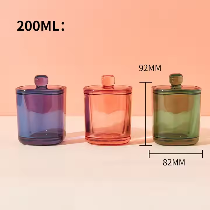 Customized High Quality Square Luxury Colorful Decorating Glass Candle Container Design Jar With Glass Lid