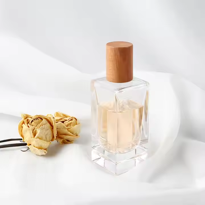 High White Glass Bottle 30ml square Shape Cosmetic Bottle clear Empty Perfume Bottle with Lid