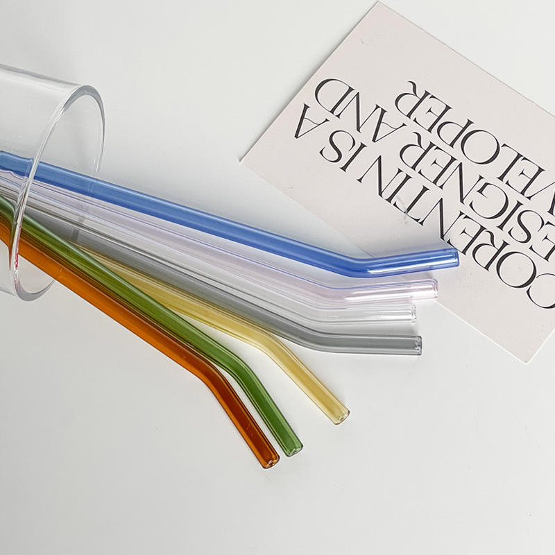 Reusable Colored Borosilicate Glass Drinking Straw Wavy Bent Glass Straw Heat-resistant Glass Stirring Stick