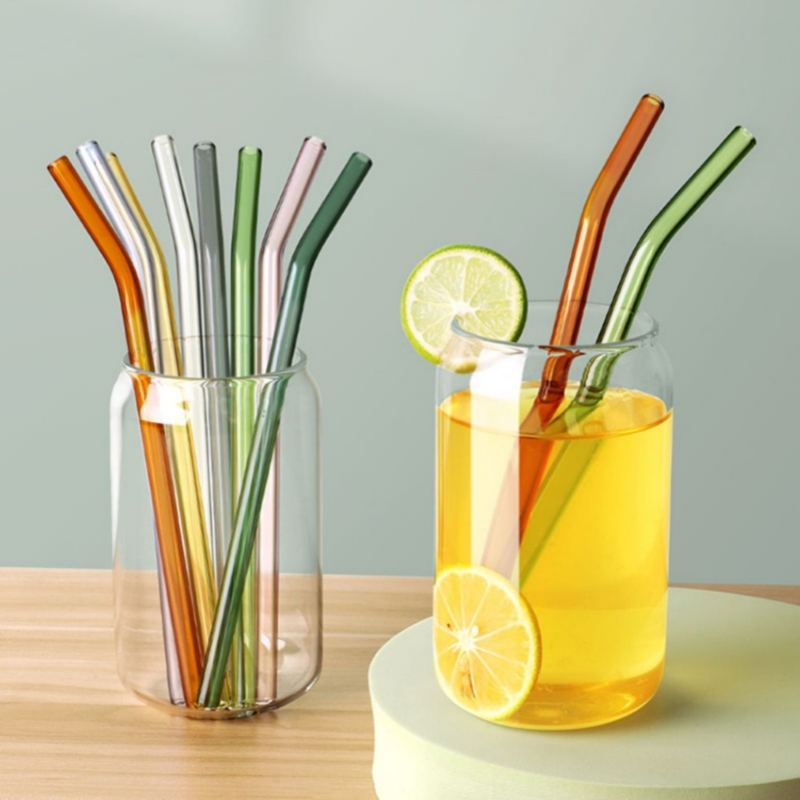 Reusable Colored Borosilicate Glass Drinking Straw Wavy Bent Glass Straw Heat-resistant Glass Stirring Stick