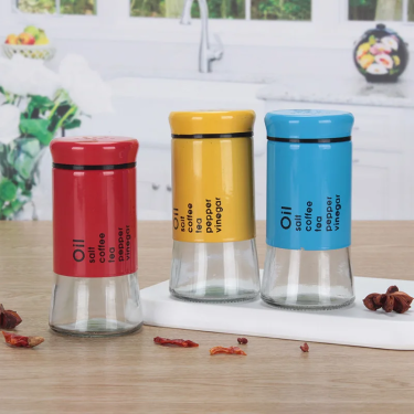 Colorful Glass Spice Shaker 150ml Herb Salt Pepper Sugar Seasoning Glass Condiment Bottles