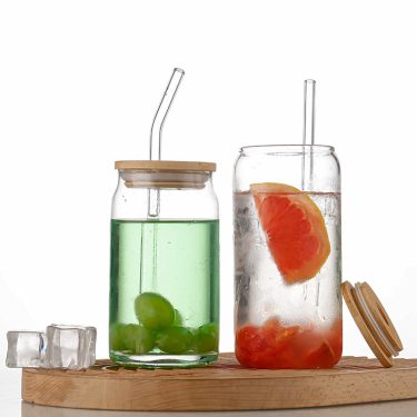 16oz 20oz Large Capacity Transparent Coffee Cup Milk Juice Cold Drink High Borosilicate Glass Cup with Straw and Bamboo Lid