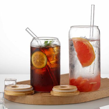 16oz 20oz Large Capacity Transparent Coffee Cup Milk Juice Cold Drink High Borosilicate Glass Cup with Straw and Bamboo Lid