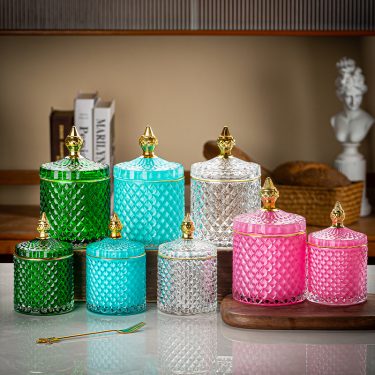 Luxury White Pink Green Blue Colorful Embossed Empty Glass Candle Container Cylindrical Storage Glass Jar for Home Decoration