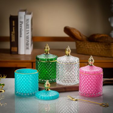 Luxury White Pink Green Blue Colorful Embossed Empty Glass Candle Container Cylindrical Storage Glass Jar for Home Decoration