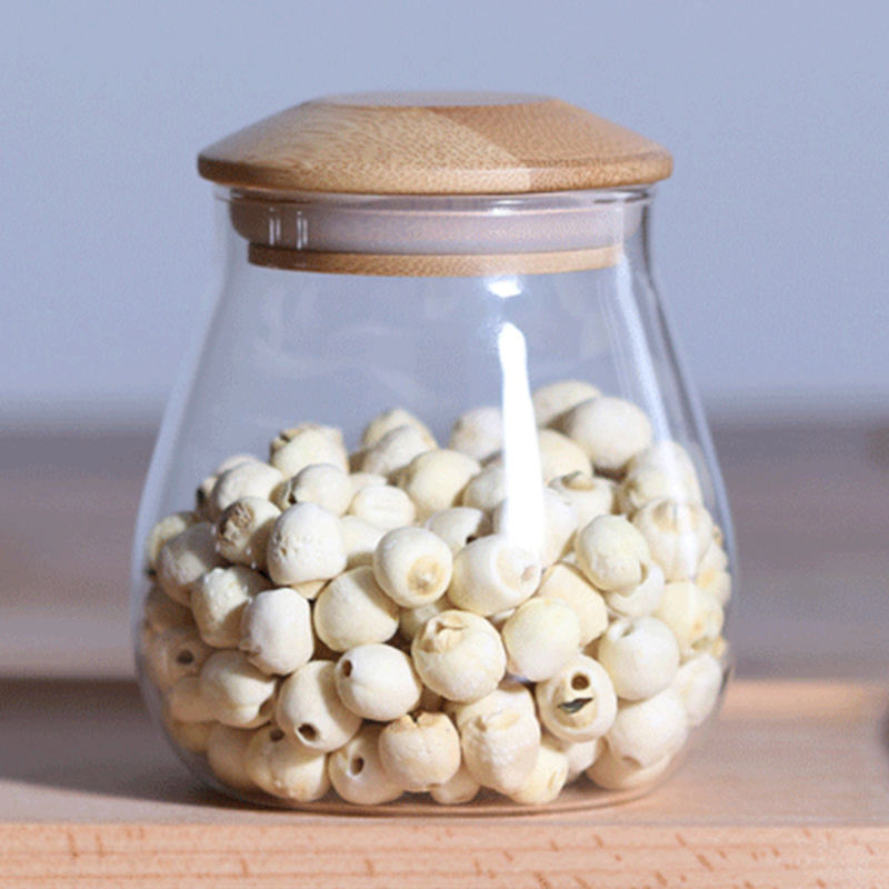 Food Storage Jar Airtight Ring High Borosilicate Large Glass Pumpkin Jars with Bamboo Wooden Lids for Kitchen