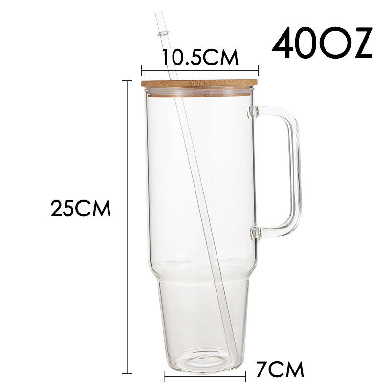 New Arrival Blank Sublimation 40oz Glass Frosted clear Travel Mug Beer Glass Tumbler with Bamboo Lid and Straw for DIY