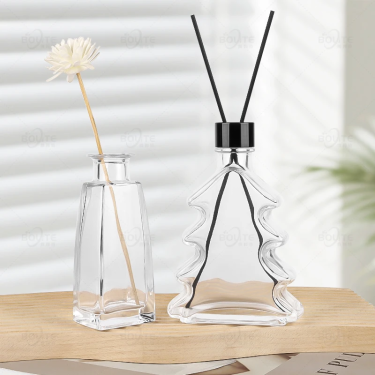New Modern Design Round Flat Christmas Tree Flat square Hexagonal Fireless Dried Flower Glass Aromatherapy Diffuser Bottle