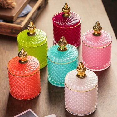 Luxury White Pink Green Blue Colorful Embossed Empty Glass Candle Container Cylindrical Storage Glass Jar for Home Decoration