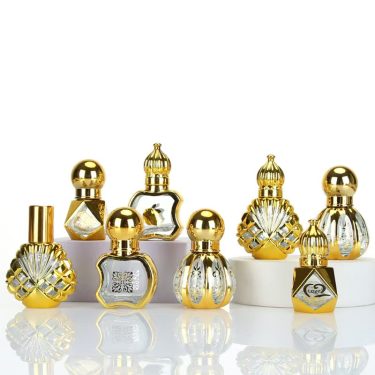 Luxury Octagonal Square Spray Roller Glass Packaging Mini 8ml Custom Electroplated Gold Perfume Skin Care Essence Glass Bottle