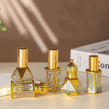 Luxury Octagonal Square Spray Roller Glass Packaging Mini 8ml Custom Electroplated Gold Perfume Skin Care Essence Glass Bottle