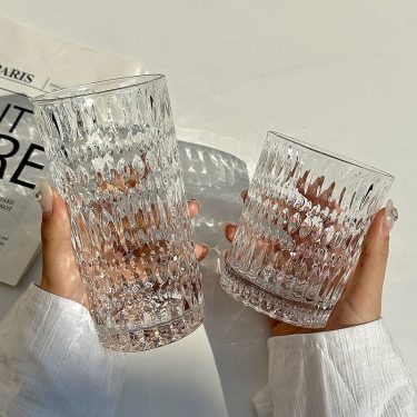 Luxury Vintage Relief Glass Drinkware 320ml 400ml Short Tall Transparent Glass Drinking Cups for Water Juice Wine Whisky