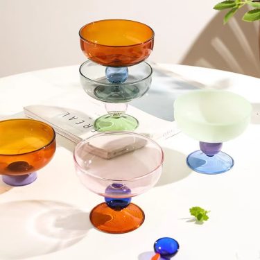 High Quality Creative Colored Borosilicate Glass Ice Cream Cupcake Dessert Fruit Glass Cup Glass Bowl