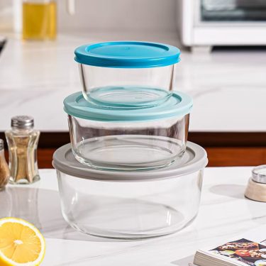 Wholesale High Temperature Resistant Round 3-piece Glass Fresh-keeping Bowl Food Storage Glass Container Microwaveable Suitable