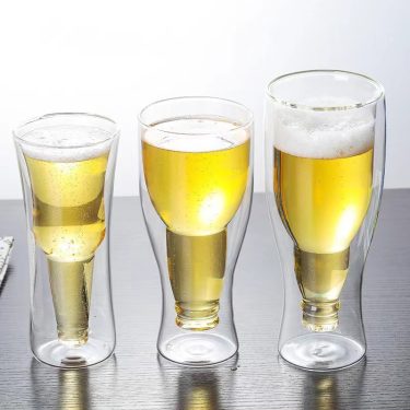 250ml 350ml 450ml Creative Flip Beer Cup Shape High Borosilicate Double-layer Glass Beverage Cup for bar Restaurant Party