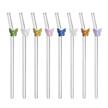 Hot Selling Reusable Creative 3D Glass Butterfly Shape High Borosilicate Glass Straws Suitable for Party bar Accessories